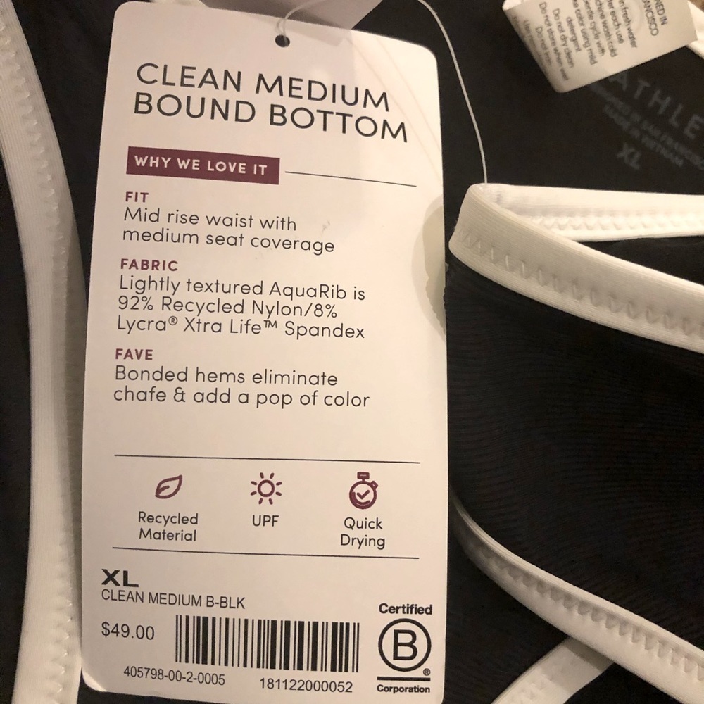 Athleta Bikini Bottom NWT Black with White Trim Ribbed Size XL - Picture 4 of 8